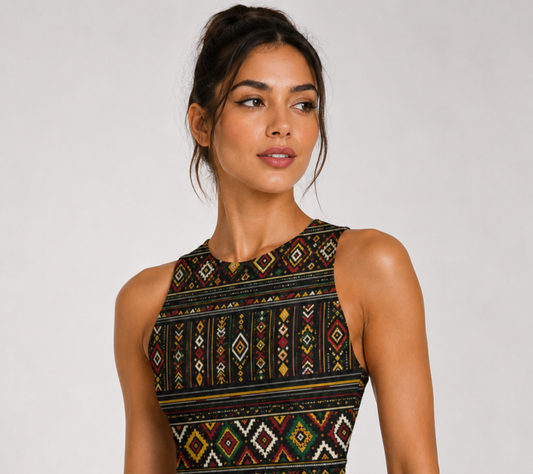 Multicolour Tribal Geometric Sleeveless Crop Top for Women | Stretchable Polyspandex Printed Top
