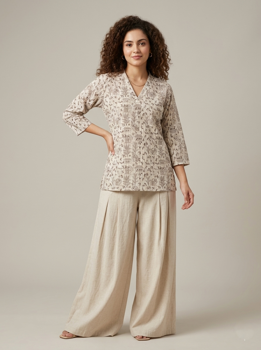 Women’s White Cotton Short Kurti - Indian Ethnic Wear - front view | Villows DTrendz