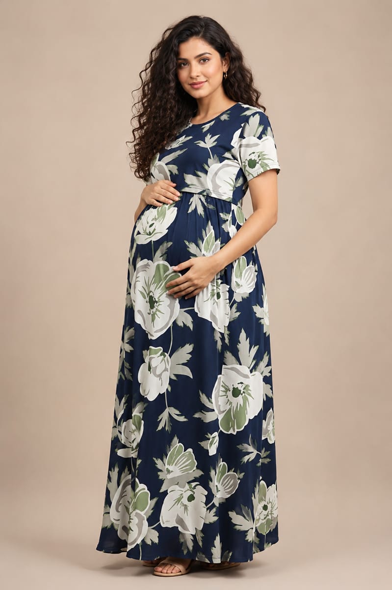 Women’s Stretch Maternity Feeding T-Shirt Nursing T-Shirt for Pregnancy & Breastfeeding Comfortable Casual Wear - Blue - Western Wear - front view |...