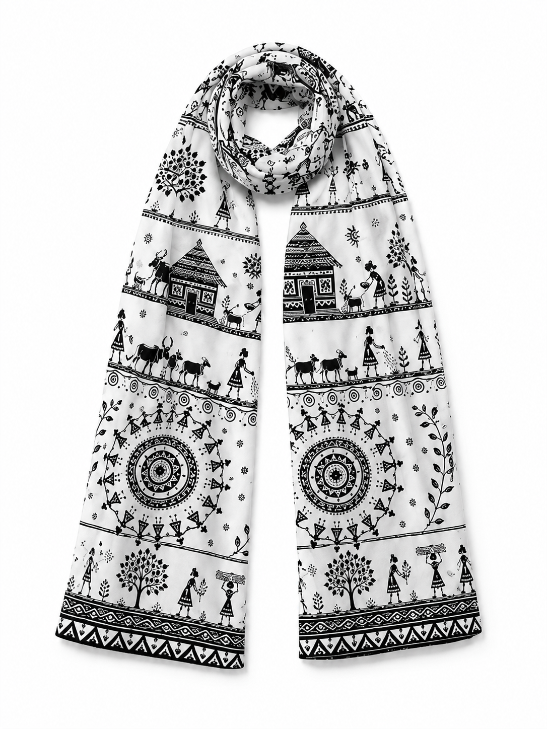 Warli Art Stole for Women - Western Wear - back view | Qikink