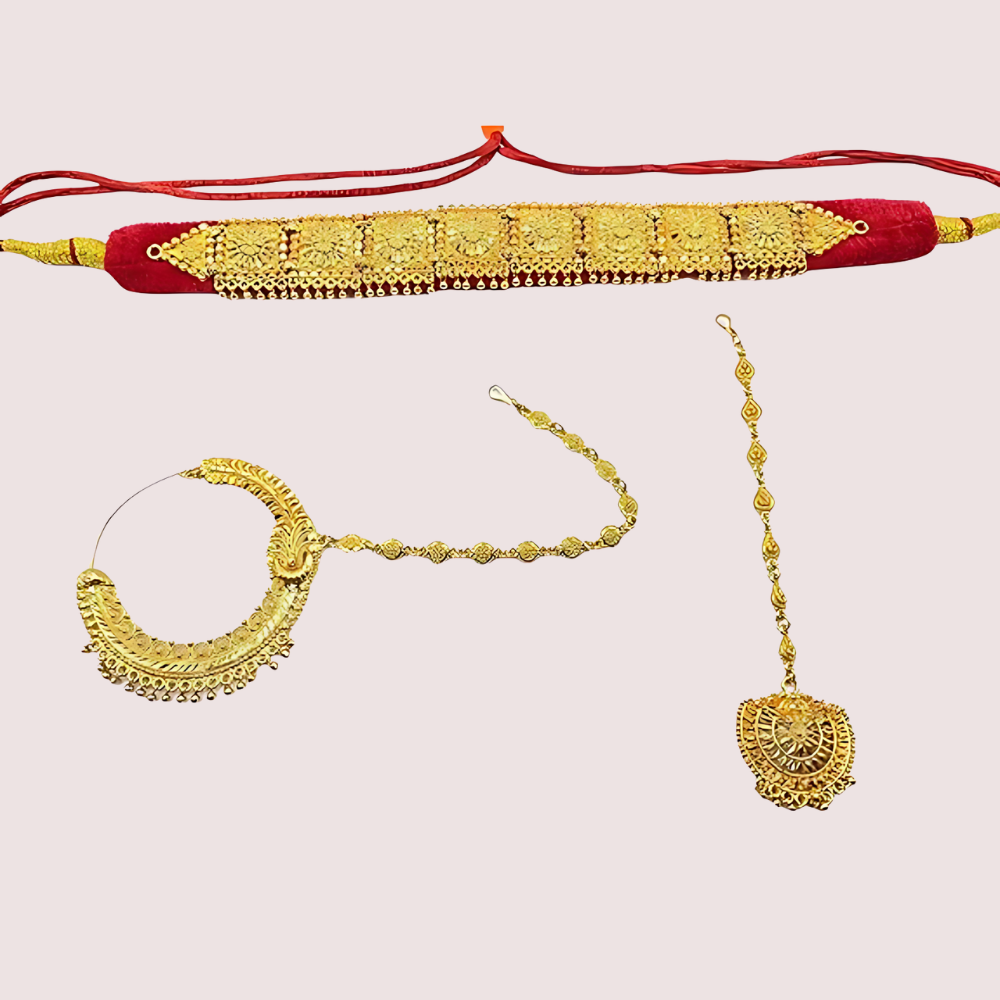 Women's Golden Designer Guloband, Classic Golden Choker Set - Apparel - back view | Snazzyway