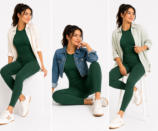 Green Crop Top & Leggings 2-Piece Combo Set for Women