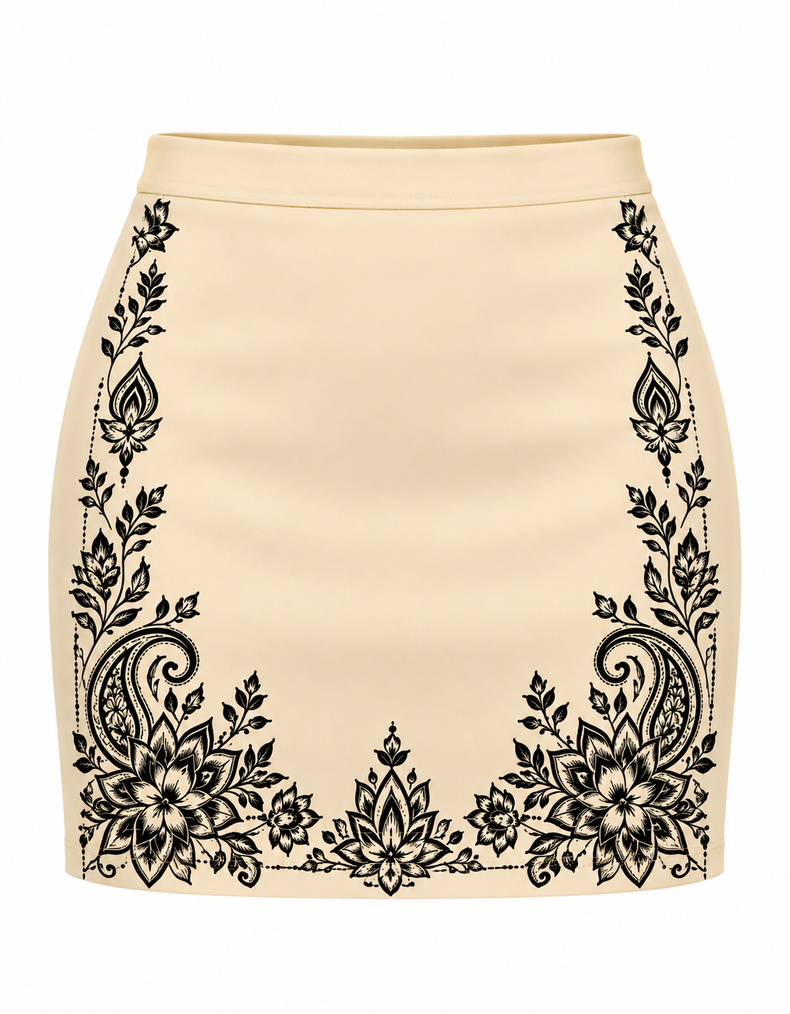Beige Floral Paisley Mural Art Mini Skirt for Women