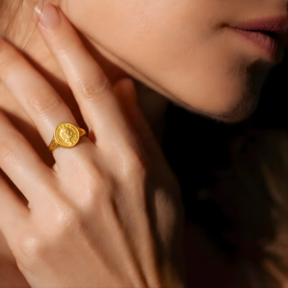 Women's Gold Designer Ring, Regal Gold Statement Ring - Apparel - front view | Snazzyway