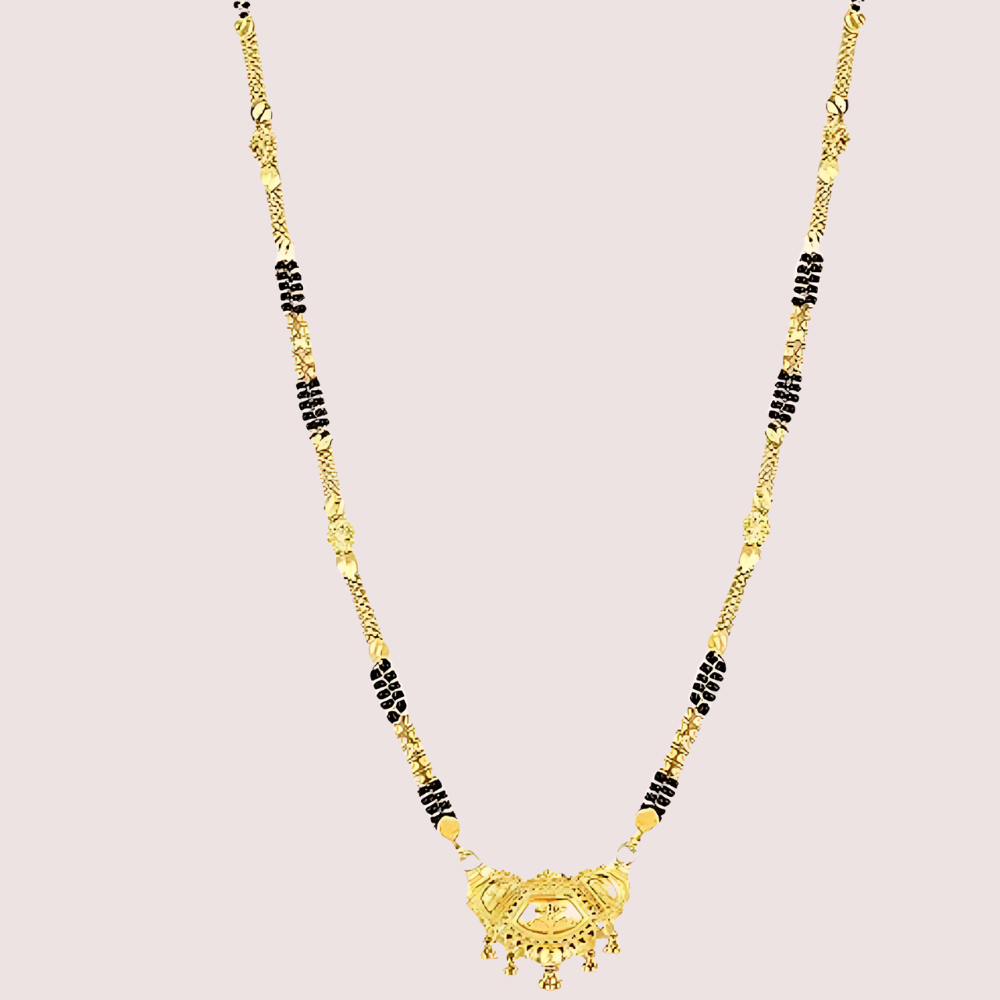 Women's Golden Designer Mangalsutra, Chic Golden Pendant Necklace - Apparel - close-up detail view | Snazzyway