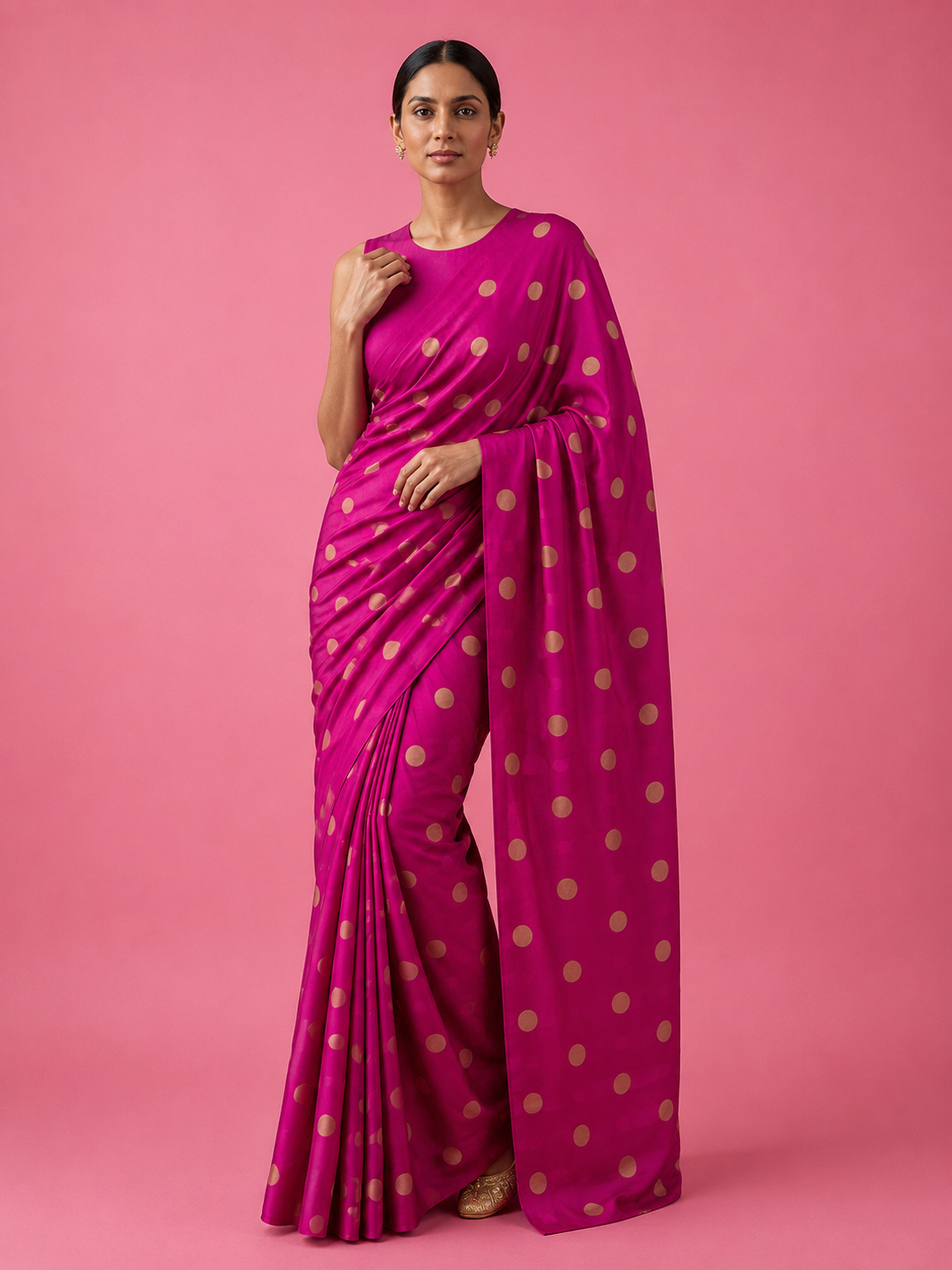 Pink Dollar Buti Soft Silk Everyday Saree - front view | Weave365