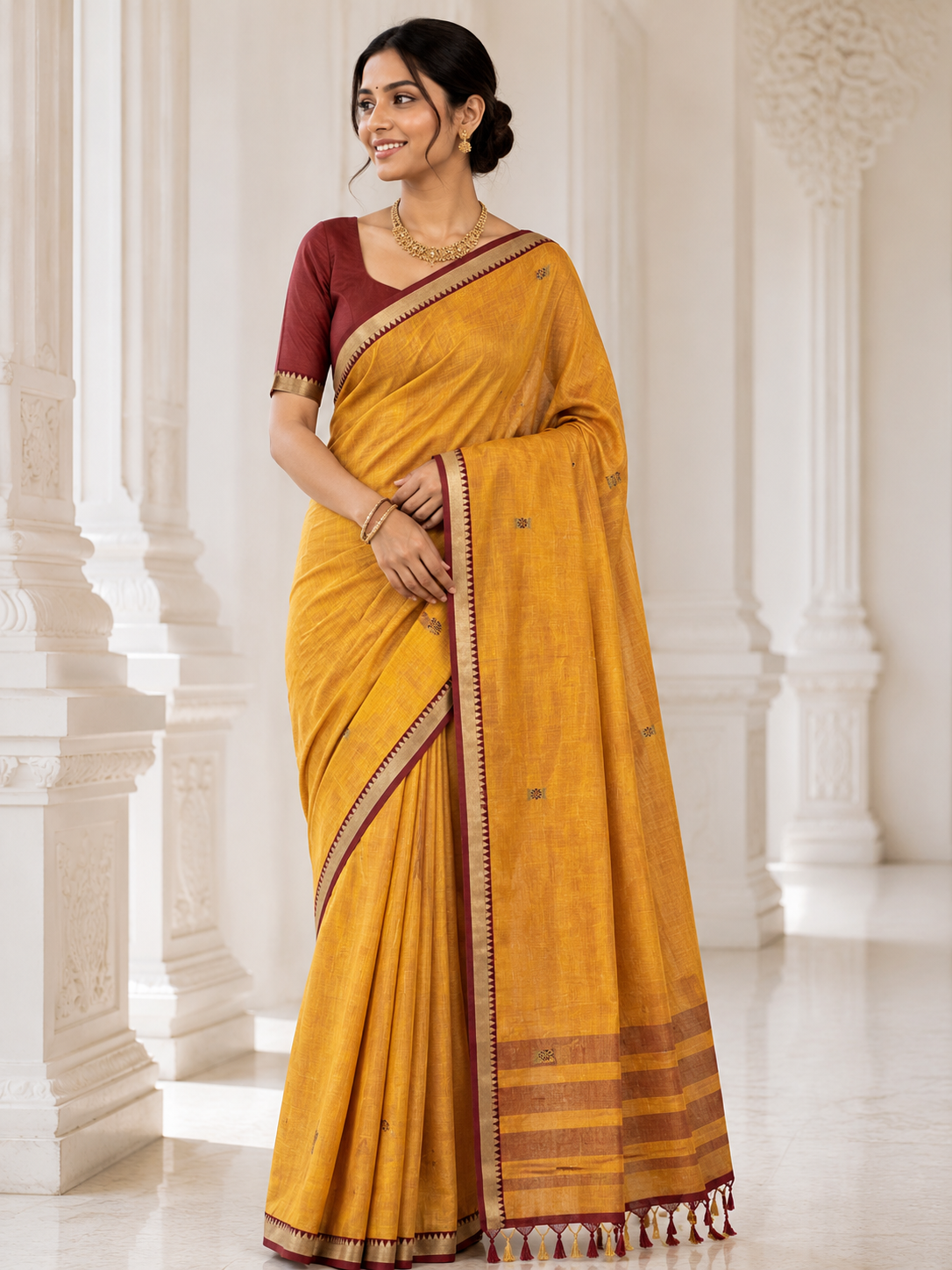 Mustard Yellow - Saree - front view | Chindak Textiles