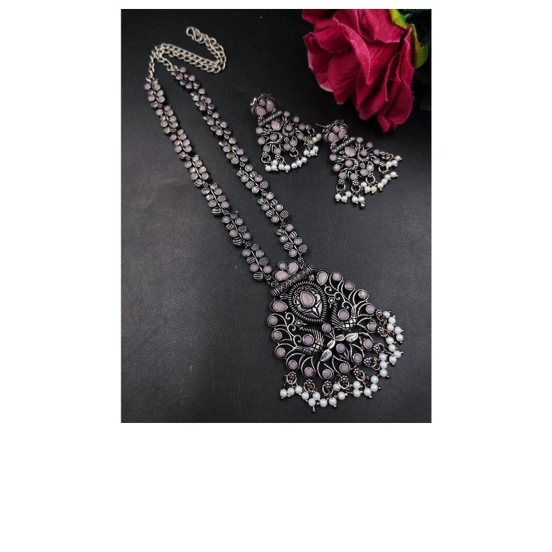 Women's Silver Peacock Necklace - Necklace Set - close-up detail view | D9 Creations