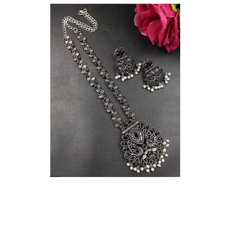 Women's Silver Peacock Necklace - Necklace Set - close-up detail view | D9 Creations