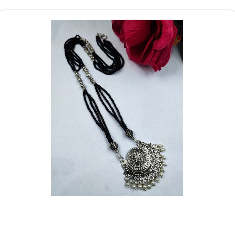 Women's Traditional Oxidized Flower Design for Women - Necklace - close-up detail view | D9 Creations