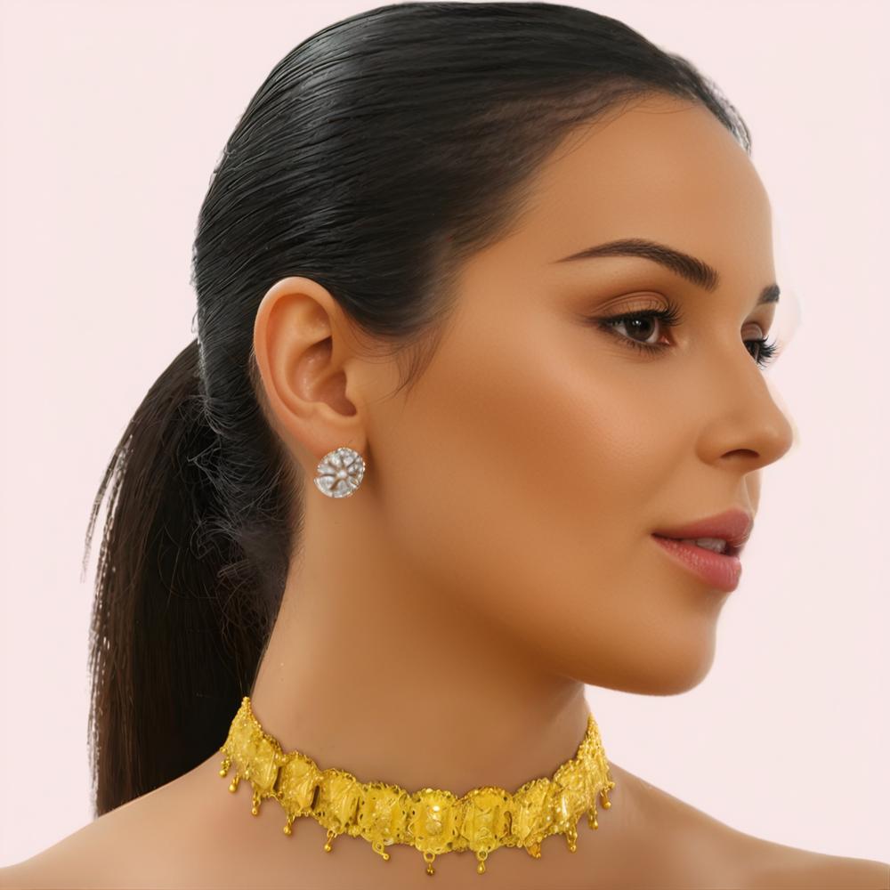 Women's Gold Gold-Plated Necklace, Exquisite Gold Necklace Set - Apparel - front view | Snazzyway