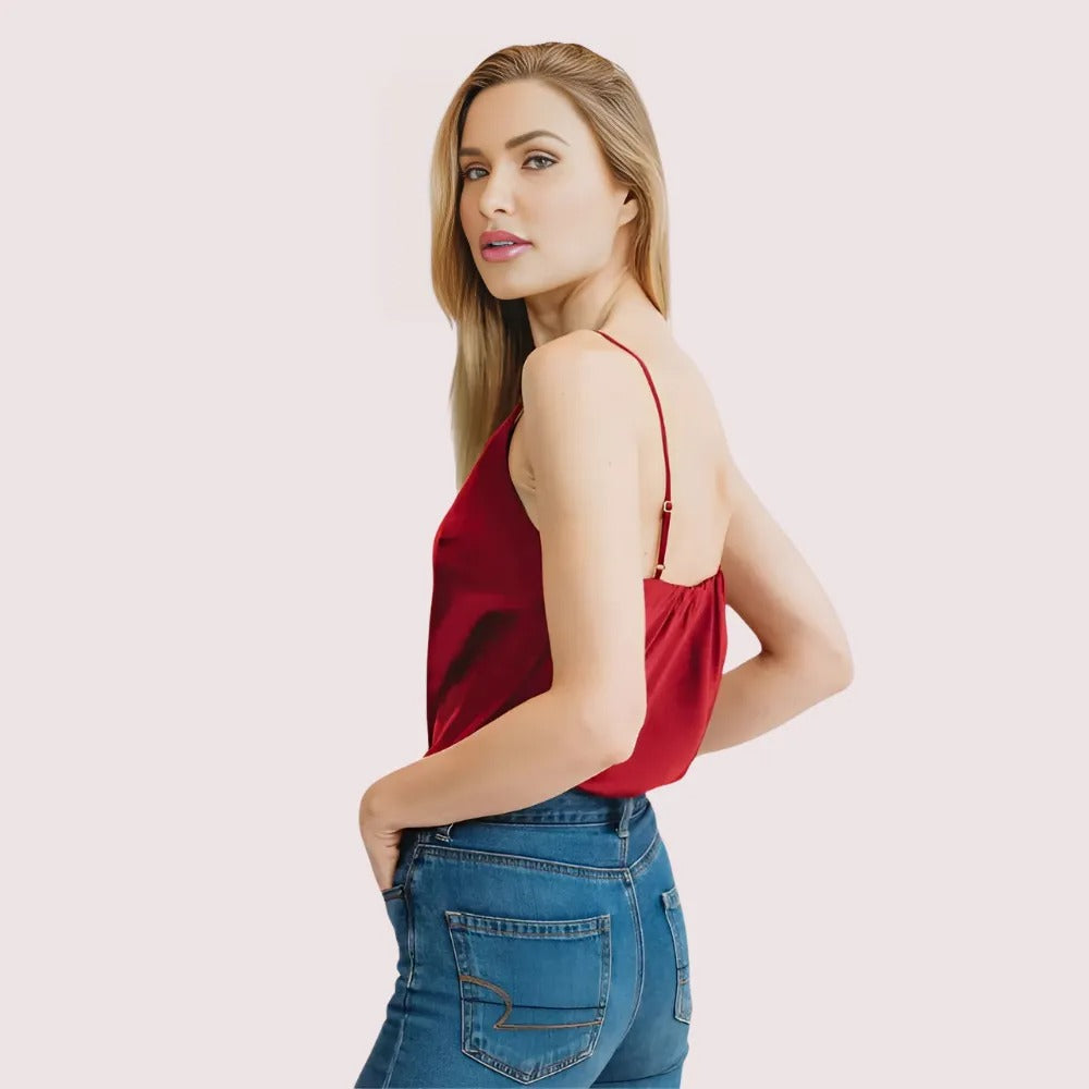 Women's Dark Maroon Silk Camisole, Graceful Dark Cami Top - Apparel - close-up detail view | Snazzyway