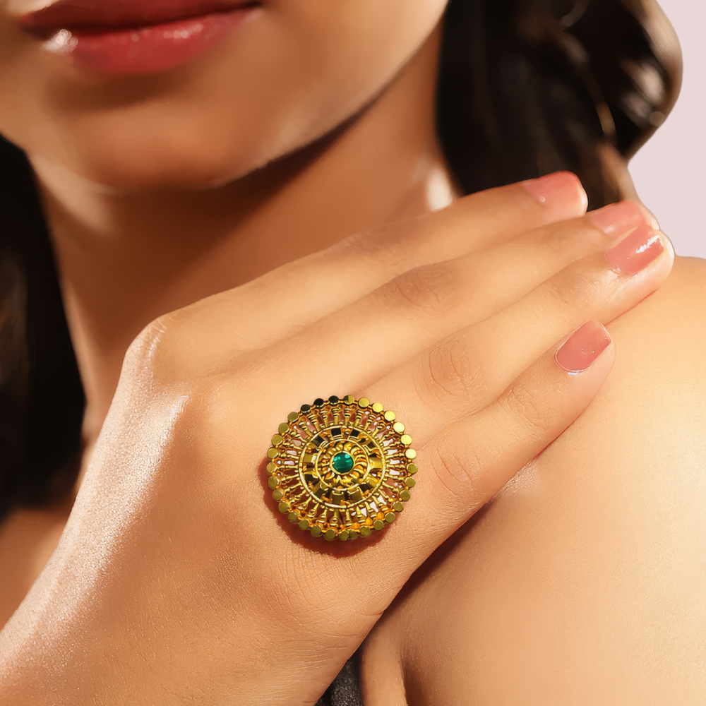 Women's Gold Gold-Plated Ring, Graceful Gold Statement Ring - Apparel - front view | Snazzyway