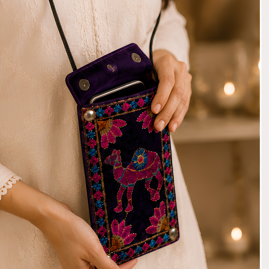 Women's Embroidered Sling Bag, Elegant Crossbody Purse - Apparel - close-up detail view | Snazzyway