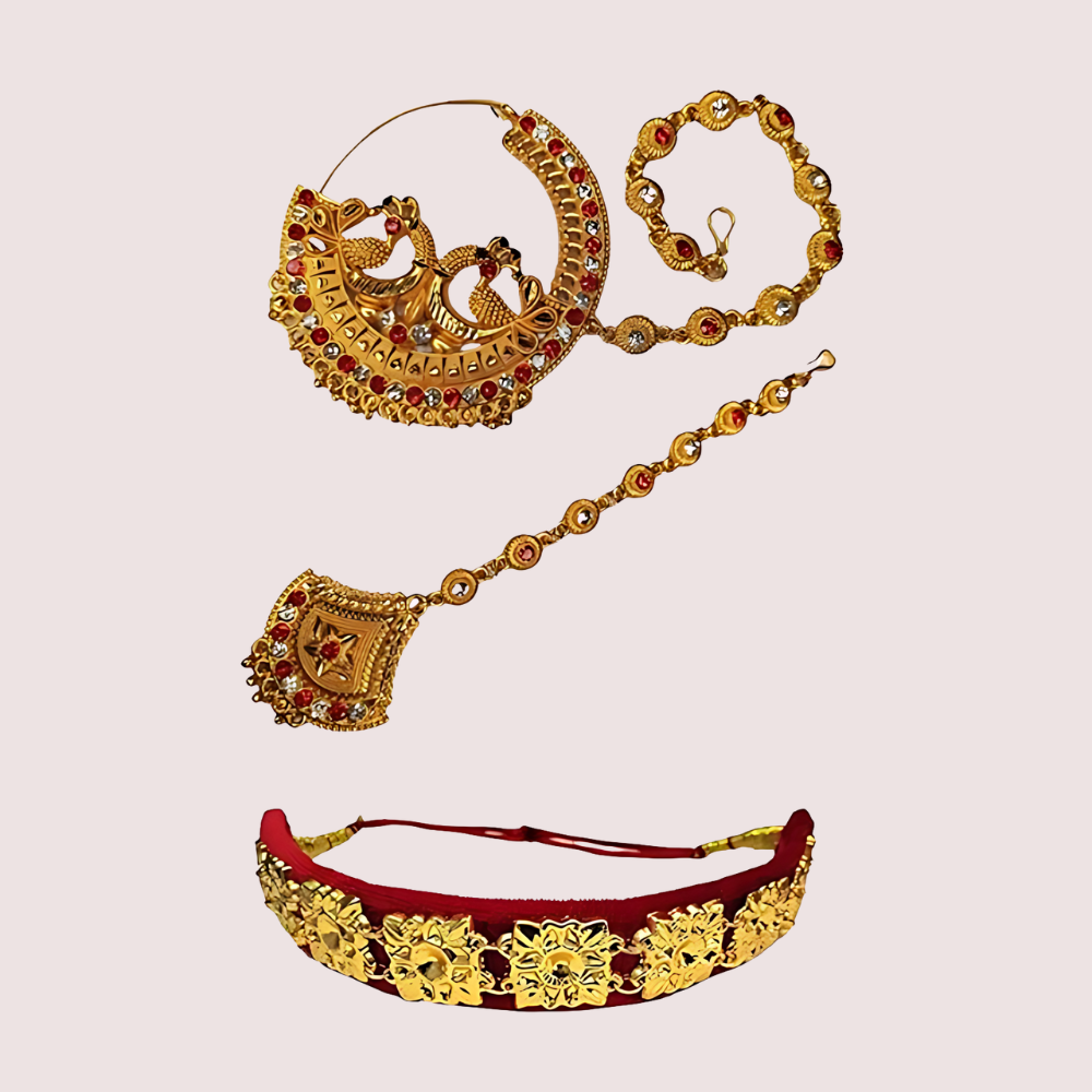 Women's Golden Designer Guloband, Elegant Golden Choker Set - Apparel - styled full look | Snazzyway