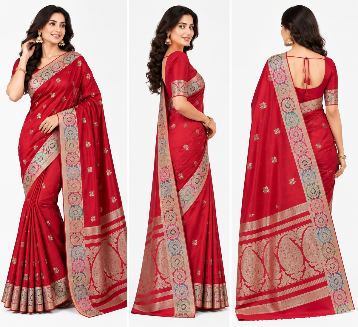 Red Mashru Silk Resham and Zari Work Designer Banarasi Saree