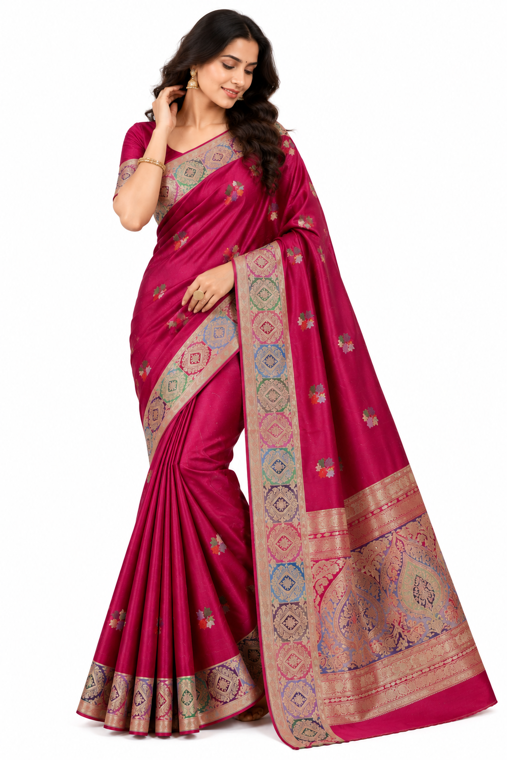 Rani Pink Mashru Silk Resham and Zari Work Designer Banarasi Saree