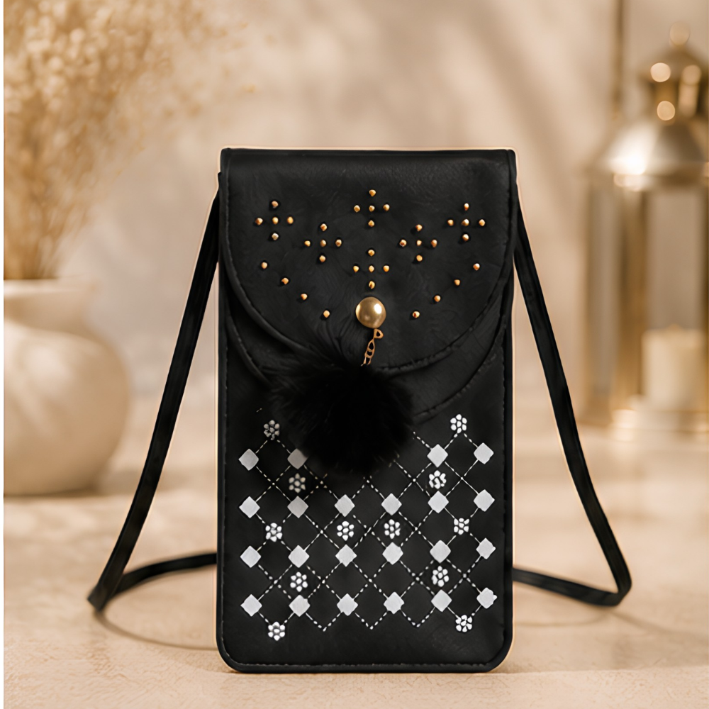 Women's Jet Black Embellished Sling Bag, Charming Jet Crossbody Purse - Apparel - back view | Snazzyway