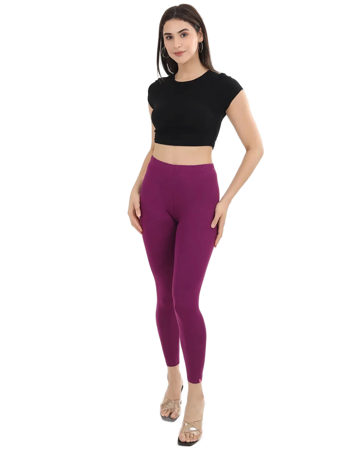 Women’s Plum Premium 4-Way Stretch Lycra Leggings Full Length Churidar & Casual Wear Versatile Ethnic & Modern Bottom Wear - Western Wear - front view...