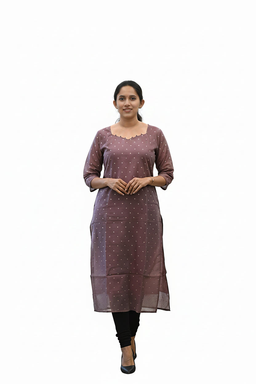 Women’s Lt Brown Chanderi Silk Kurti - Indian Ethnic Wear - front view | Villows DTrendz
