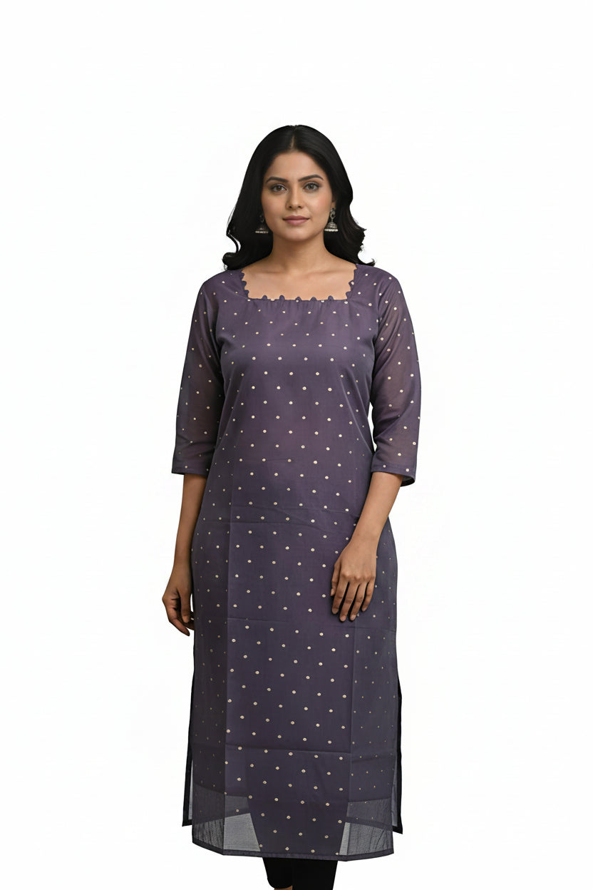 Women’s Lavender Chanderi Silk Kurti - Indian Ethnic Wear - front view | Villows DTrendz