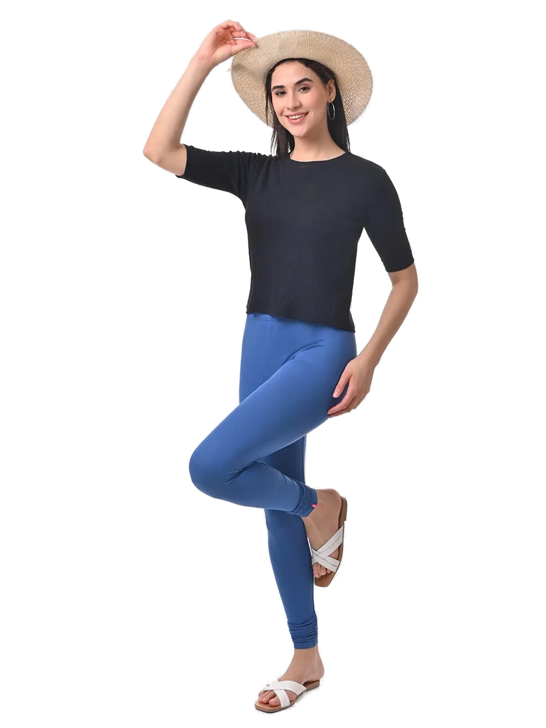 Women’s Jean Blue Premium 4-Way Stretch Lycra Leggings Full Length Churidar & Casual Wear Versatile Ethnic & Modern Bottom Wear - Western Wear - front...