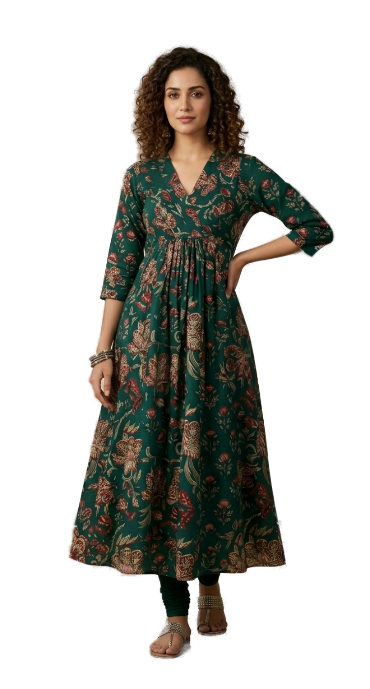 Women’s Green Designer Frock - Western Wear - front view | Villows DTrendz