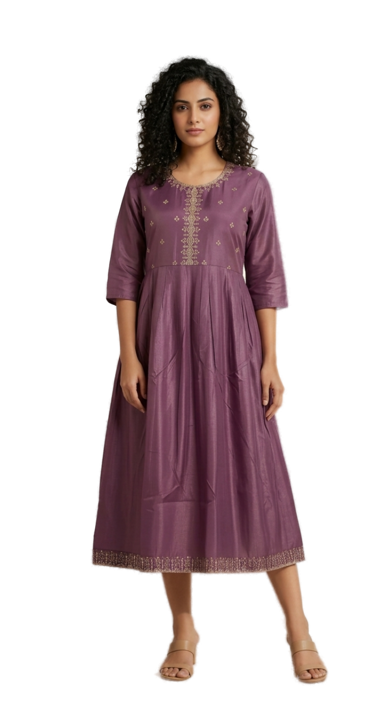 Women’s Lavender Designer Frock - Western Wear - front view | Villows DTrendz