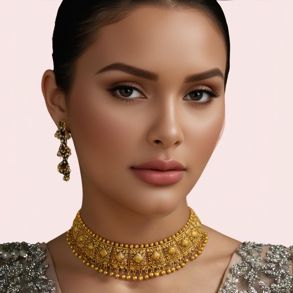 Women's Gold Gold-Plated Necklace, Elegant Gold Necklace Set - Apparel - front view | Snazzyway