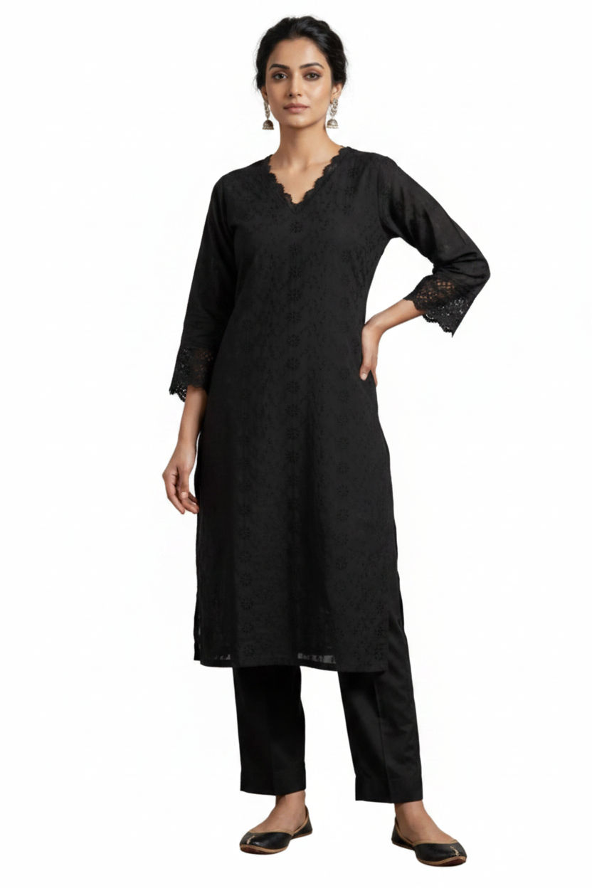 Women’s Hakooba Co-Ord Set - Black Indian Ethnic Wear - front view | Villows DTrendz