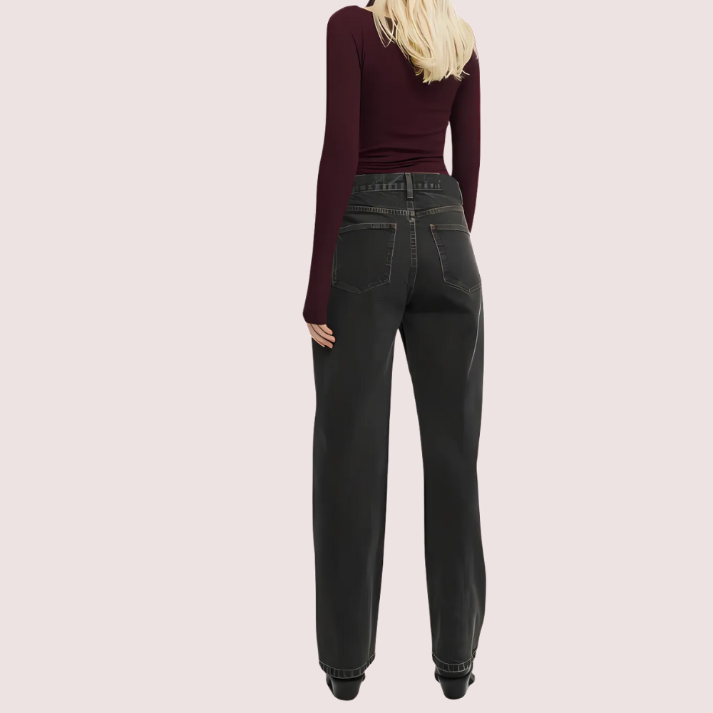 Women's Black Denim Jeans, Exquisite Black Denim Pants - Apparel - back view | Snazzyway