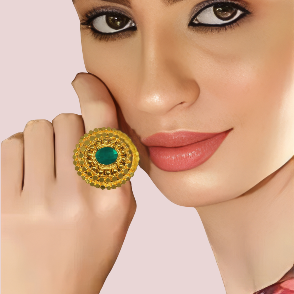 Women's Gold Gold-Plated Ring, Charming Gold Statement Ring - Apparel - front view | Snazzyway
