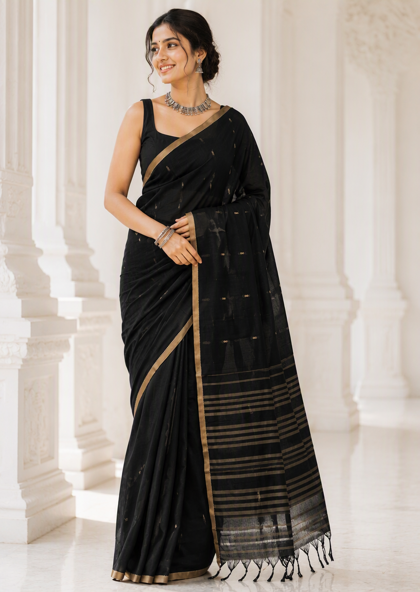 Jet Black - Saree - front view | Chindak Textiles