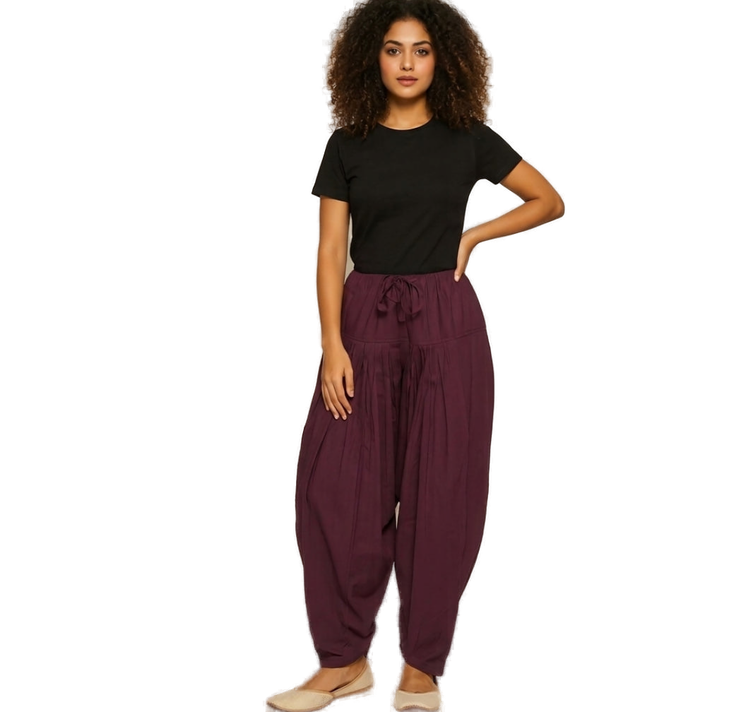 Women’s Egg Plant Jaipur Cotton Patiala Pants - Indian Ethnic Wear - front view | Villows DTrendz