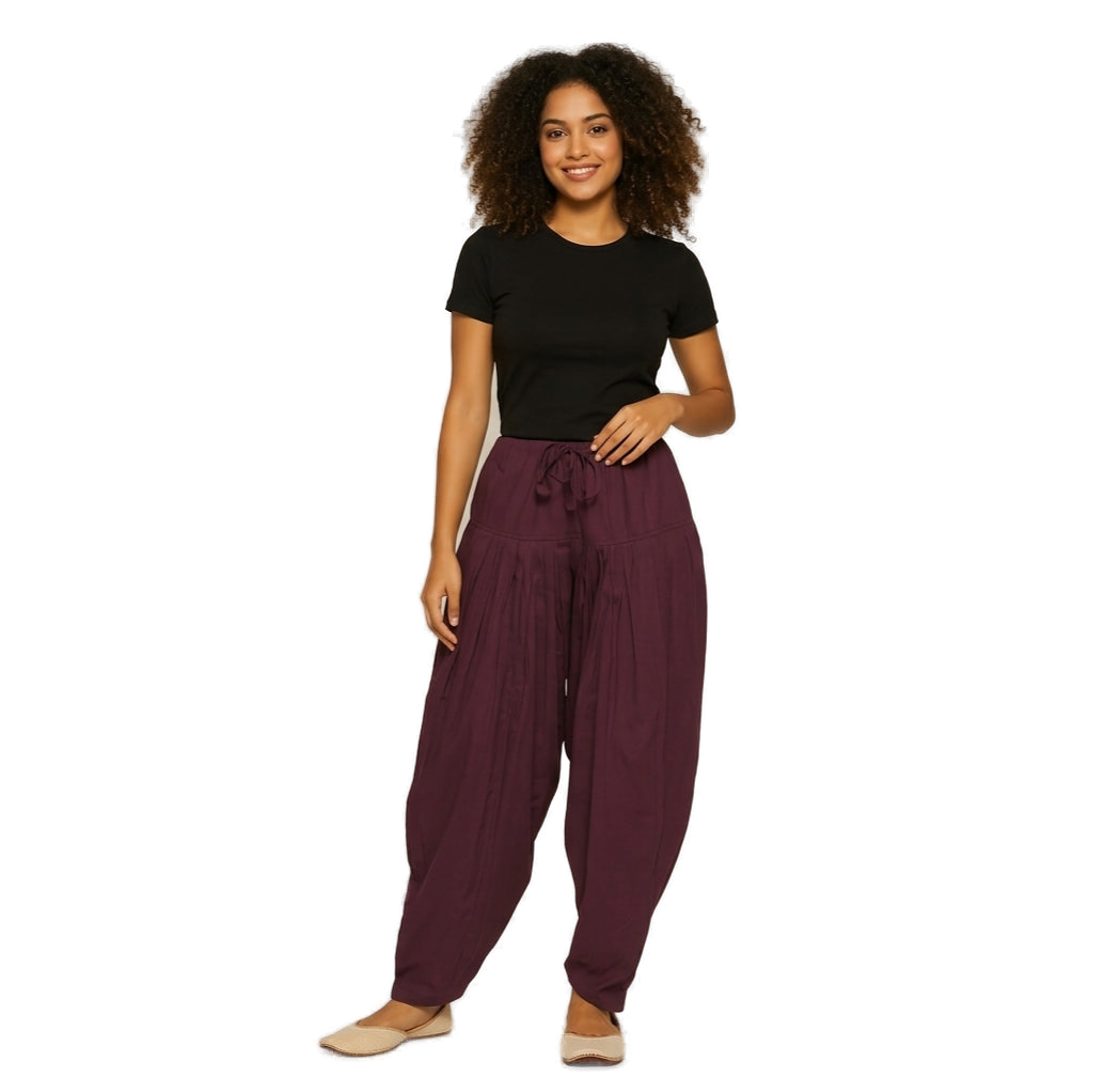Women’s Grape Wine Jaipur Cotton Patiala Pants - Indian Ethnic Wear - front view | Villows DTrendz