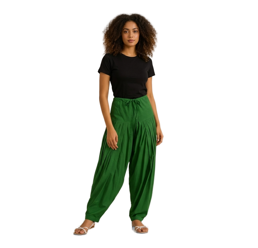 Women’s Green Jaipur Cotton Patiala Pants - Indian Ethnic Wear - front view | Villows DTrendz