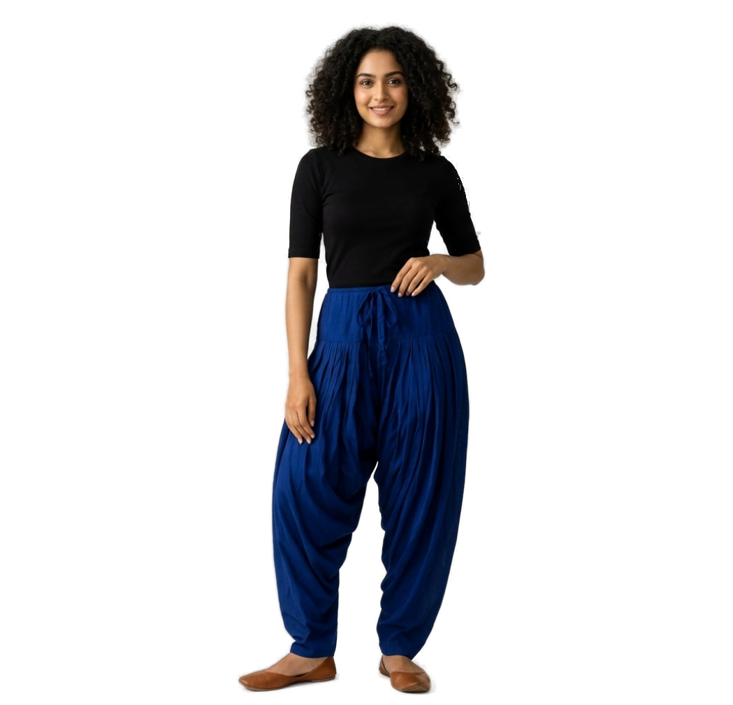 Women’s Ink Blue Jaipur Cotton Patiala Pants - Indian Ethnic Wear - front view | Villows DTrendz