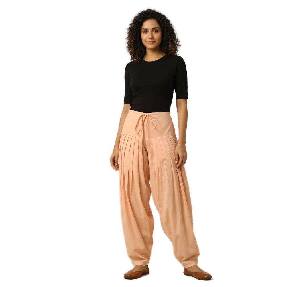 Women’s Lite Peach Jaipur Cotton Patiala Pants - Indian Ethnic Wear - front view | Villows DTrendz