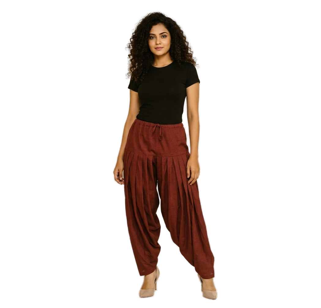 Women’s Maroon Jaipur Cotton Patiala Pants - Indian Ethnic Wear - front view | Villows DTrendz