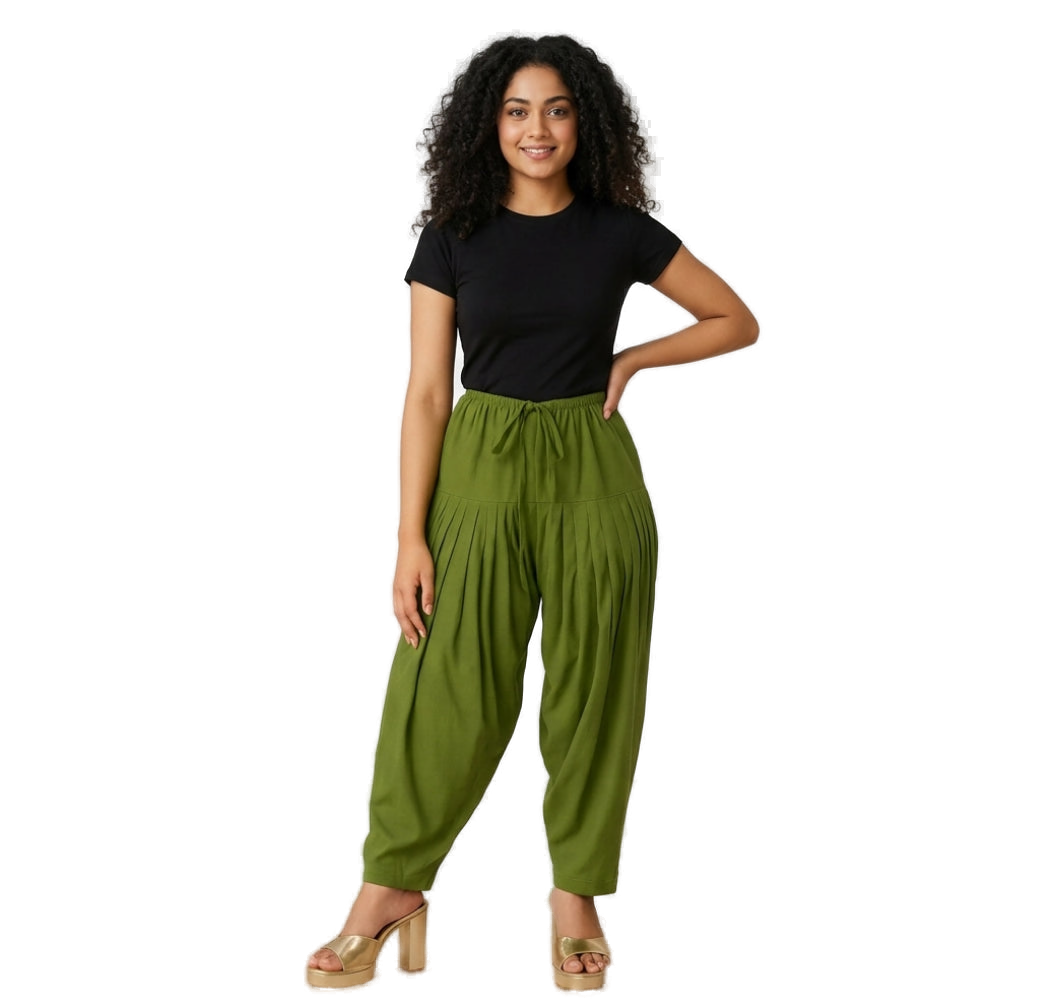 Women’s Olive Green Jaipur Cotton Patiala Pants - Indian Ethnic Wear - front view | Villows DTrendz