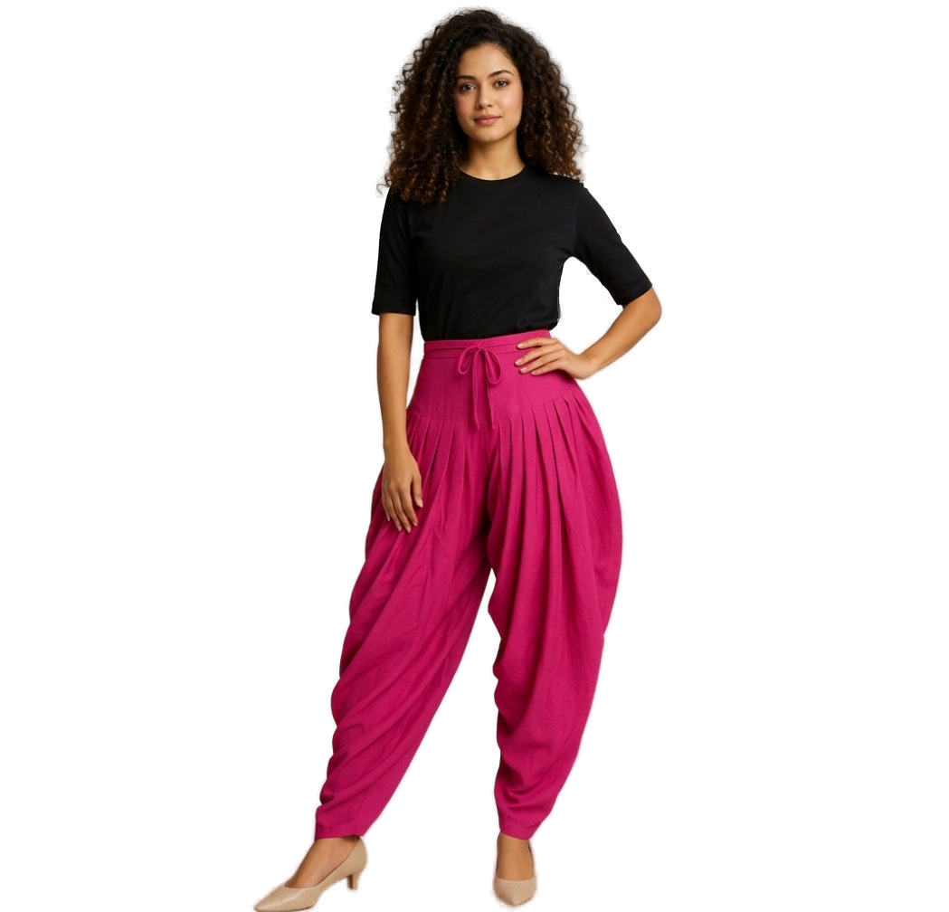 Women’s Rani Pink Jaipur Cotton Patiala Pants - Indian Ethnic Wear - front view | Villows DTrendz