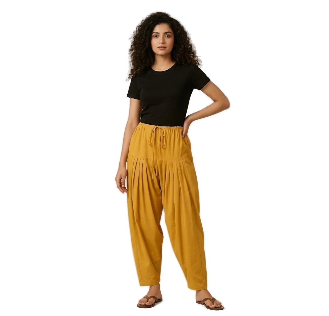 Women’s Yellow Jaipur Cotton Patiala Pants - Indian Ethnic Wear - front view | Villows DTrendz
