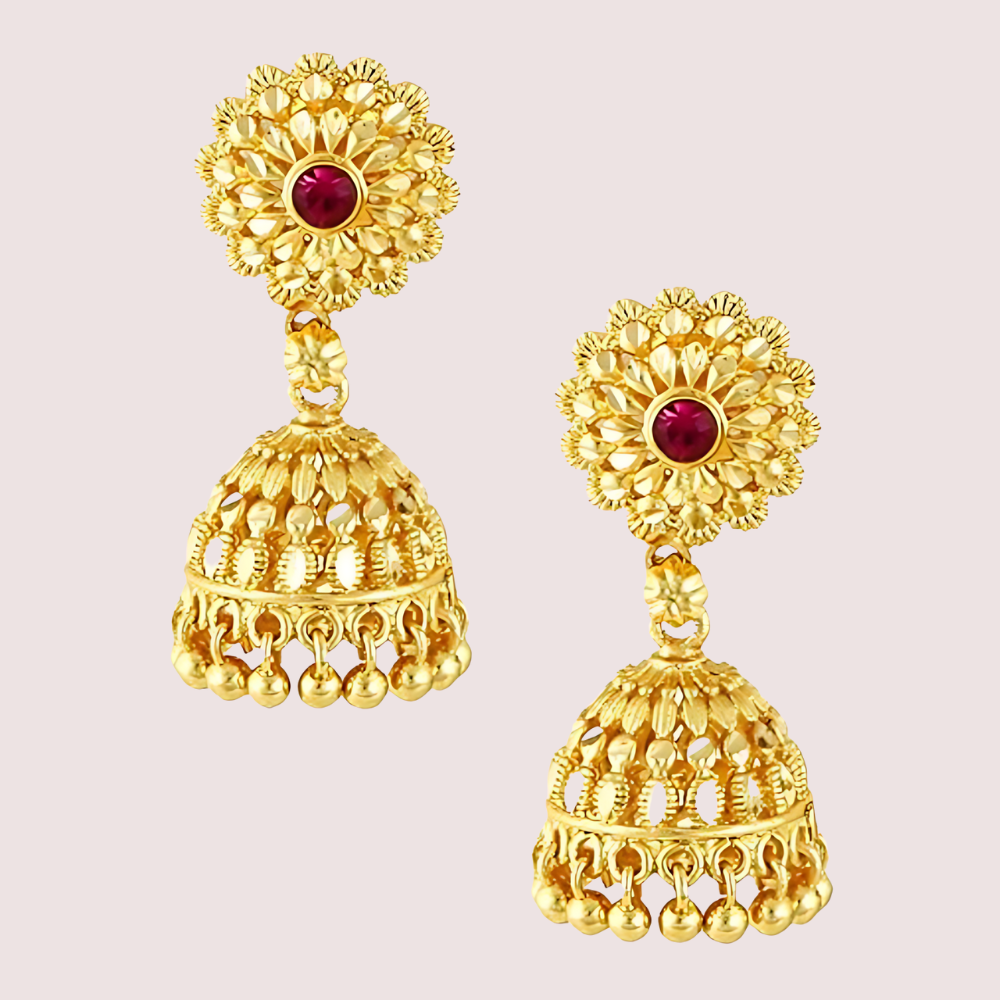 Women's Golden Designer Earrings, Classic Golden Stud Earrings - Apparel - close-up detail view | Snazzyway