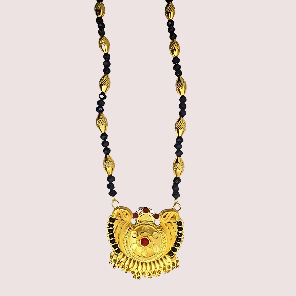 Women's Golden Designer Mangalsutra, Graceful Golden Pendant Necklace - Apparel - close-up detail view | Snazzyway