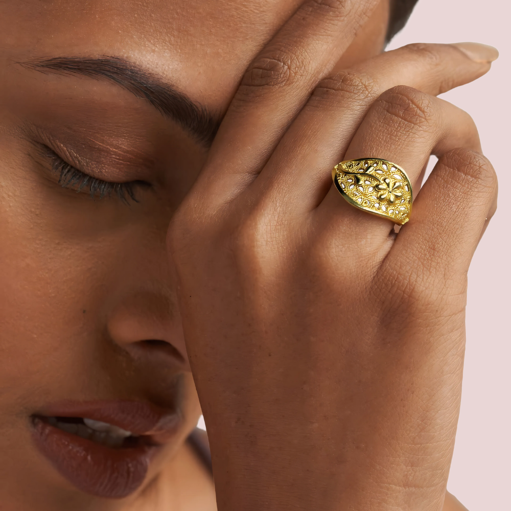 Women's Gold Gold-Plated Ring, Sophisticated Gold Statement Ring - Apparel - front view | Snazzyway