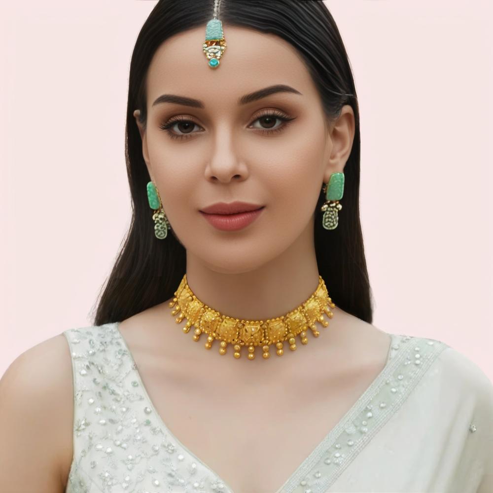 Women's Gold Designer Necklace, Charming Gold Necklace Set - Apparel - front view | Snazzyway