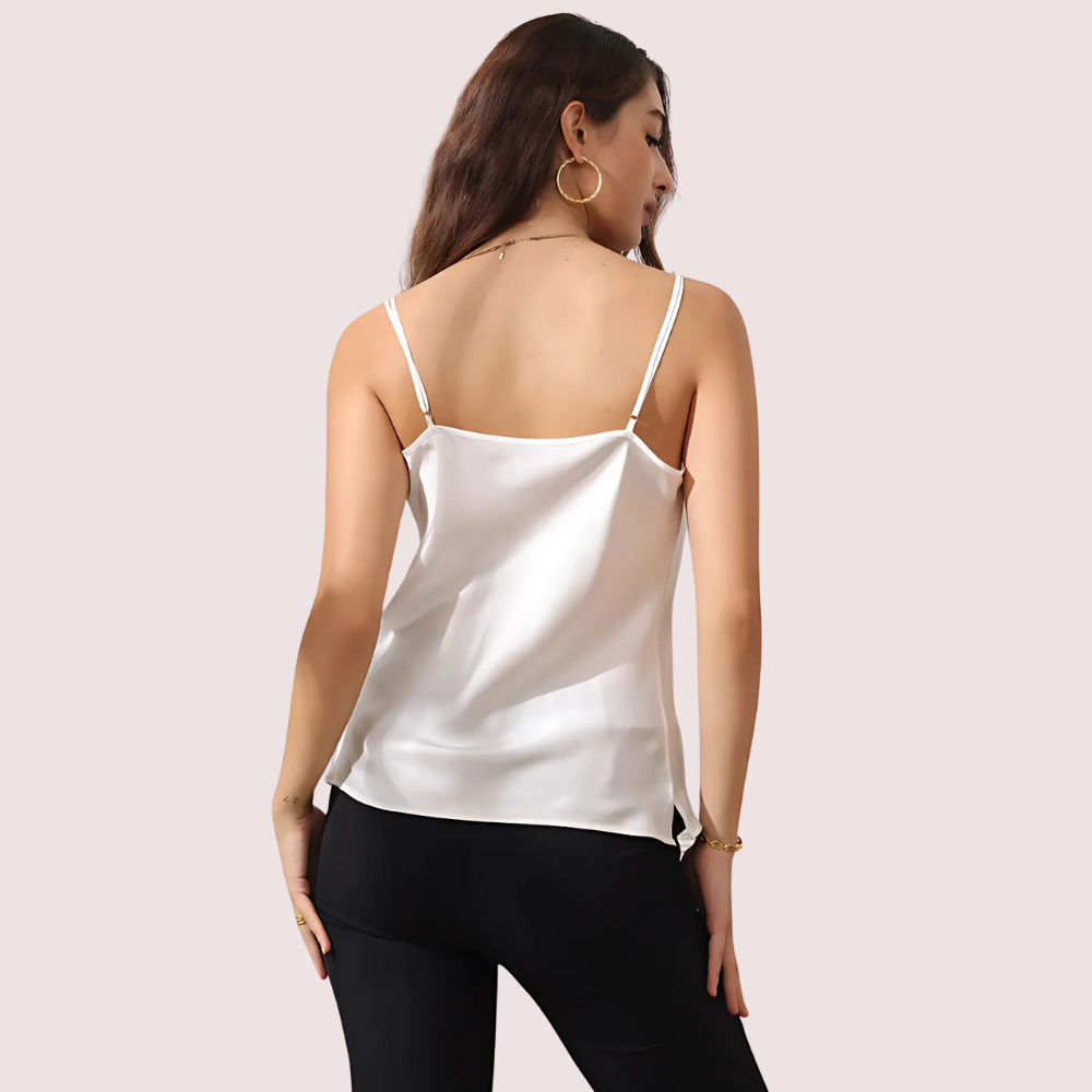 Women's Off White Silk Camisole, Stylish Off Cami Top - Apparel - close-up detail view | Snazzyway