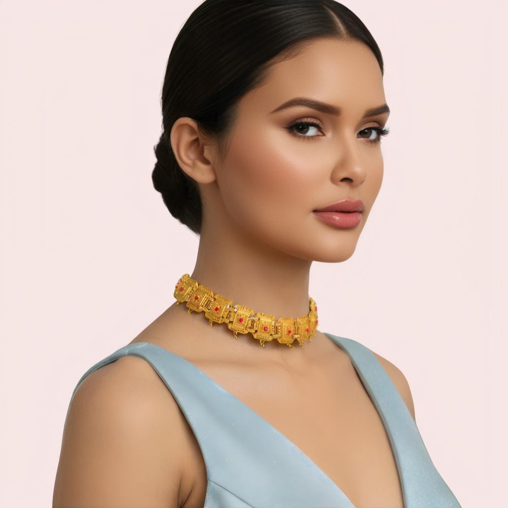Women's Gold Gold-Plated Necklace, Graceful Gold Necklace Set - Apparel - front view | Snazzyway