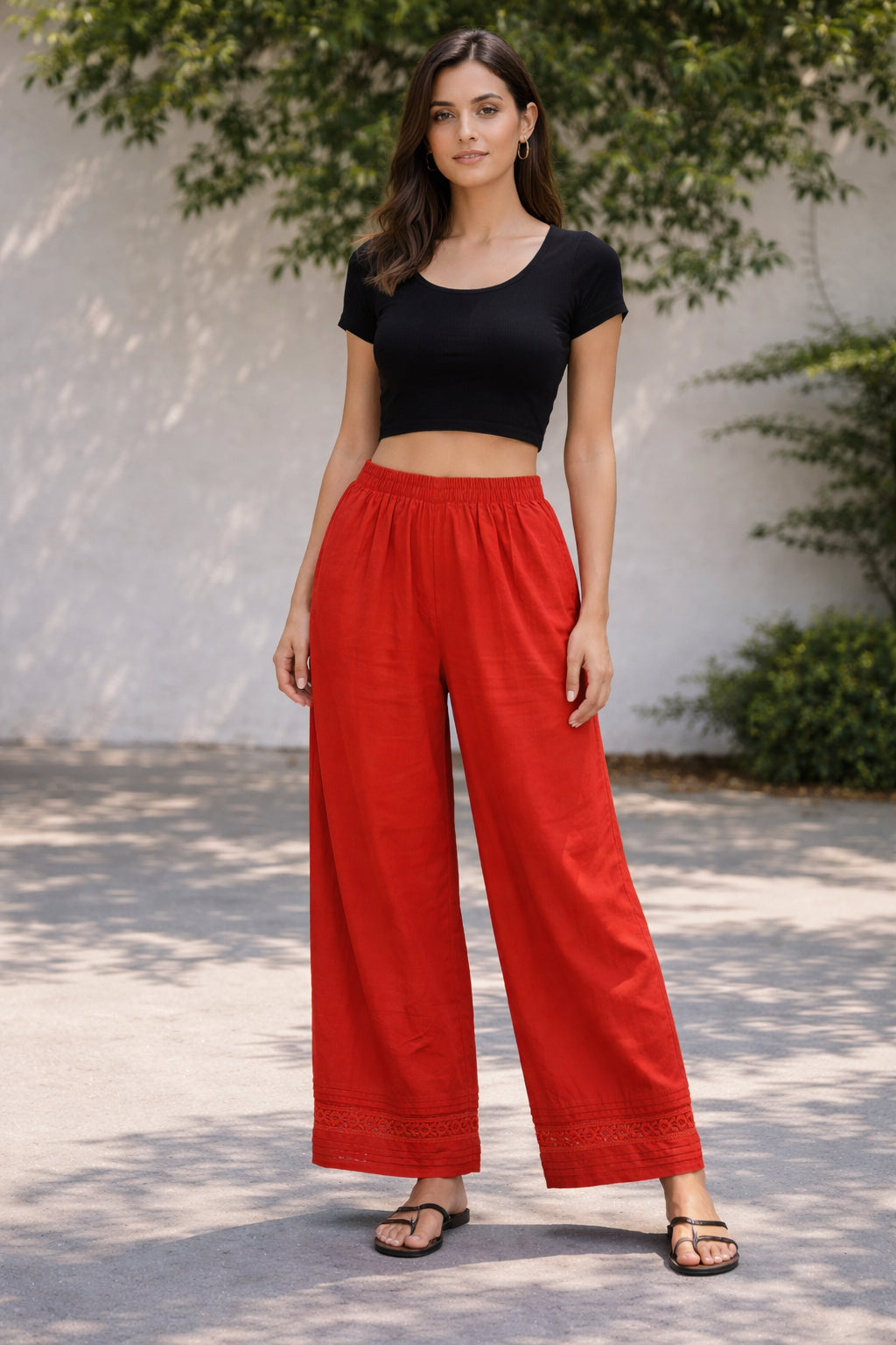 Women’s Bronze Model Wide Leg Palazzo Pants Full-Length Versatile Bottom Wear for Kurtis Comfortable Casual Trousers - Indian Ethnic Wear - front view...