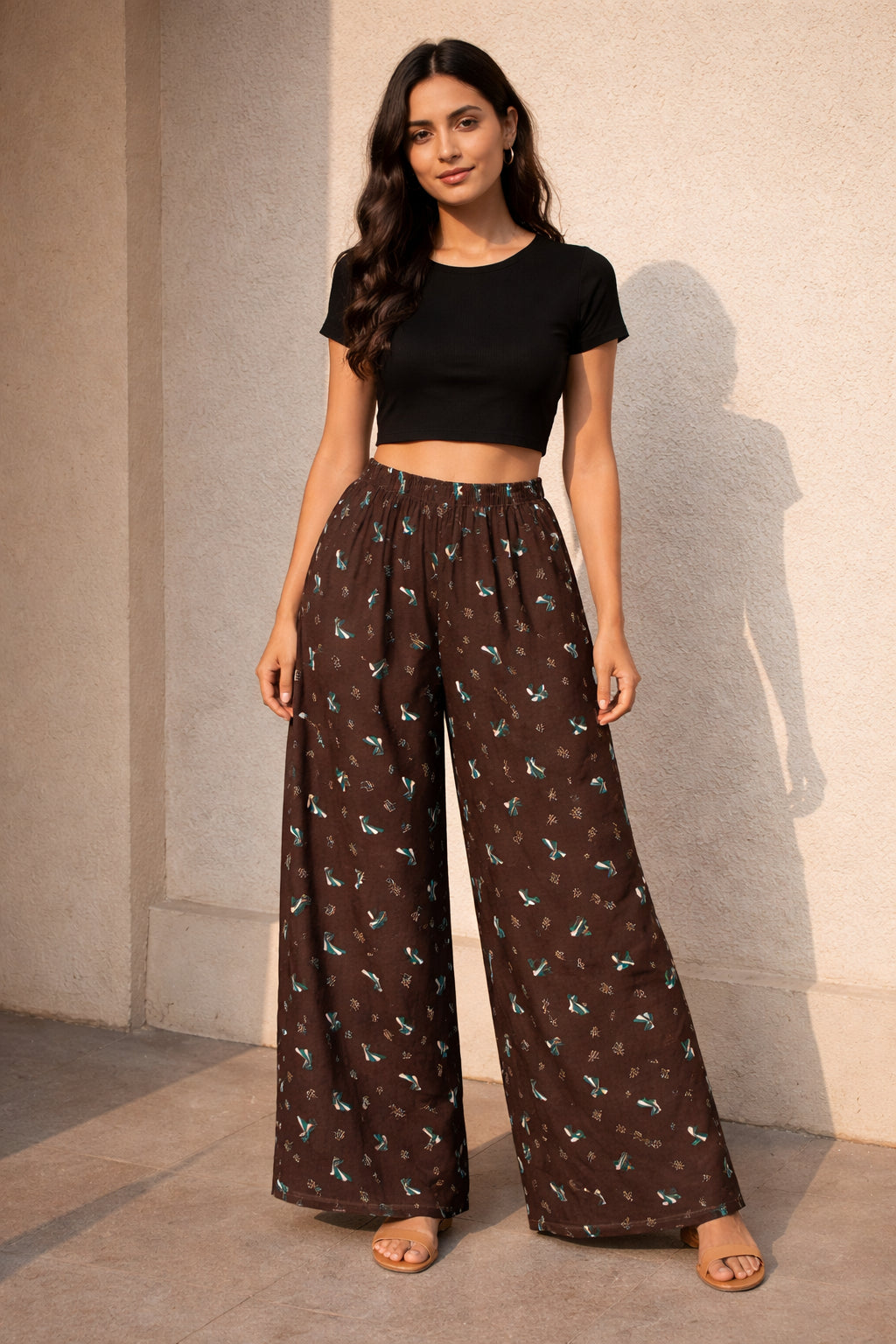 Women’s Coffee Brown Wide Leg Palazzo Pants Full-Length Versatile Bottom Wear for Kurtis Comfortable Casual Trousers - Indian Ethnic Wear - front view...